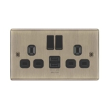 LAP 13A 2-Gang Switched Socket with USB Charger, Antique Brass