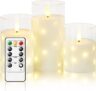 LED Flameless Candles, Battery Candles Flickering Set, Built in Hidden String, 11 Key Remote Control & Timer, Glass Real Wax, Set of 3, H 4 5 6 (White)