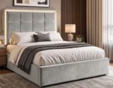 LED Plush Velvet Double Ottoman Storage Bed Frame – Light Grey with code