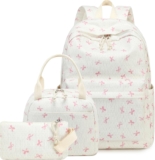 LEDAOU School Backpack Boys Teenagers Children Teenagers Girls Daypack Girls Leisure Backpack White Daisy Black Backpack, Pink Butterflies, L, Modern