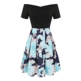 LEEDYA Off-Shoulder Floral Swing Dress, Green, Size S