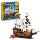 LEGO Creator 31387 3 in 1 Iconic Pirate Ship Toy – Model Kit Transforms into a Castle or 2 Twin Boats