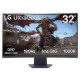 LG UltraGear Curved Gaming Monitor 32GS60QC, 32 inch, 1440p, 180Hz, 1ms Response Time, VA Panel, AMD FreeSync, DisplayPort, HDMI