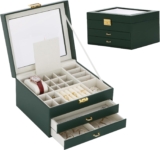 LHHMZ Jewellery Box with Clear Acrylic Lid, 3 Layers Jewellery Organiser Box, Jewellery Storage with 2 Drawers for Rings Earrings Necklace Bracelets Watch Accessories