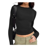 LILLUSORY Long Sleeve Crew Neck Y2K Top Women Black L