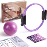 LIONSCOOL Pilates Ring Set – Premium14Magic Circle with Dual Padded Handles – Includes Pilates Mini Ball & Highly Elastic Resistance Bands & Workout Guide & Bag
