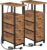 LOAKEKEL Narrow Bedside Table Set of 2, Slim Side Table for Bedroom Bed Side Table Living Room with Charging Station, Sofa Table with 3 Fabric Drawers, Small Nightstand for Small Spaces, Brown