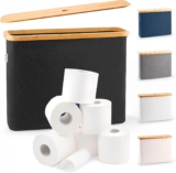 LONBET Toilet Roll Storage for 12 Rolls, Stackable & Foldable – The Ultimate Bathroom Organizer – Waterproof Toilet Paper Storage with Bamboo Lid – Elegant Toilet Roll Basket, Black