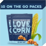 LOVE CORN Sea Salt Crunchy Corn Snack (10 x 45g) – High Fibre & Healthy, High Oleic Sunflower Oil, Gluten-Free, Vegan, Kosher, Low Sugar Crisps Alternative, Plant Based Graze, On-The-Go Snacks, UK