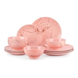 LOVECASA 12-Piece Reactive Dinner Set for 4, Pink, Dishwasher Safe