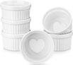 LOVECASA Ramekins 8 oz for Creme Brulee, Porcelain White Ramekin Set Souffle Dishes Oven Safe for Baking and Dipping Sauces Bowls, Heart-shaped Bottom, Set of 6