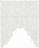 LUVDECO White Lace Curtain Tier Butterfly Floral Embroidered Cafe Kitchen Net Curtain 150x100cm Short Curtains Drape for Kitchen Bedroom Bathroom European Style Rod Pocket Valance