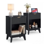 LYNCOHOME Bedside Tables, Set of 2, Black with Rounded Corners