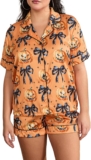 LYSINK Women Halloween 2 Piece Pajama Set Short Sleeve Button Down Shirt Lounge Shorts Pjs Y2k Cute Holiday Sleepwear