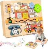 LZDMY Toddlers Montessori Busy Board for 2 3 4 Year Olds, Wooden Sensory busy Board with LED Lights, Sounds & Switches, Toddlers Educational Activity Board Travel Toys, Birthday Gifts for Boys Girls