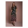 Lace Trim Detail Embroidered Mesh Midi Dress