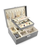 Lacusmall 2-Layer Jewelry Box with 2 Watch Pillows, Removable Dividers