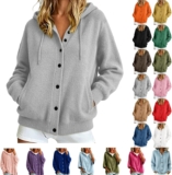 Ladies Cardigans Long Sleeve Solid Color Womens Jumpers Knit Hooded Cardigans for Women Uk Loose Casual Button Front Ladies Jumpers Oversized Drawstring Womens Coats with Pockets Fall Winter Basic