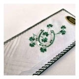 Ladies Irish Horseshoe & Shamrock Embroidered Cotton Handkerchief
