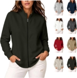 Ladies Lightweight Jackets Stand Collar Jacket Hoodless Zip Up Sweatshirt
