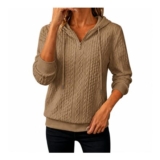 Ladies Oversized Hoodie with Ribbed Cuffs, Half-Zip, Long Sleeve