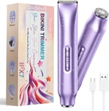 Lady Shavers for Women, 2-in-1 Painless Bikini Trimmer Women & Facial Hair Remover, Wet/Dry Rechargeable Electric Razor with Battery Indicator, Portable for Face, Underarm, Legs & Pubic Hair, Purple