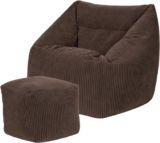Large Charcoal Grey Bean Bag Chair with Footstool Adult-Sized Sofa with Filling for Living Room & Bedroom (Brown)
