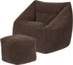 Large Charcoal Grey Bean Bag Chair with Footstool Adult-Sized Sofa with Filling for Living Room & Bedroom (Brown)