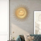 Large Mid Century Gold Wall Clock Decorative Modern Sunburst Wall Clocks, Metal Big Silent Non-Ticking Clock, Luxury Home Gift Decor for Living Room, Bedroom, Dining Room, 70 cm