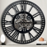 Large Moving Gears Wall Clocks for Living Room Kitchen Office Oversized Industrial Steampunk Decorative Retro Roman Numerals Metal Skeleton Silent Movement Clocks for Wall Art Decor