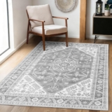 Large Rugs for Living Room,140x200cm Non Slip Area Rug, Washable Short Pile Rugs for Bedroom, Kitchen, Hall, Lounge, Office, Dining Room, Indoor Vintage Low Pile Carpet,Light Grey