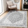 Large Rugs for Living Room,140x200cm Non Slip Area Rug, Washable Short Pile Rugs for Bedroom, Kitchen, Hall, Lounge, Office, Dining Room, Indoor Vintage Low Pile Carpet,Light Grey