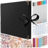 Large Scrapbook Photo Album Kit, (198 PCS) Black 80 Pages 28 x 20 CM