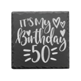 Laser Amore 50th Birthday Slate Coaster Personalised Gift for Her