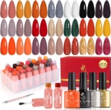 Lavender Violets 25 Pcs UV Gel Nail Polish Brilliant Red Earth color With Starter kit Blooming Gel,Base Coat,Glossy n Matte Top Coat Dotting Drawing Nail Brush Soak Off Manicure C406