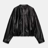 Leather Effect Puffball Bomber Jacket