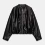 Leather Effect Puffball Bomber Jacket