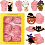 Leesgel Halloween Cookie Cutters Shapes, 6pcs 3D Pressable Pastry Biscuit Cutter for Halloween Cake Decorations Party Supplies Favours, Embossed Stamped Fondant Cutters for Baking Set