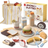 Lehoo Castle Wooden Play Food, Toy Food for 3 Year Old Girl Gifts, Wooden Picnic Toy, Toy Food Set for Kids Kitchen, Play Kitchen Accessories for Boy or Girl 3