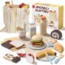 Lehoo Castle Wooden Play Food, Toy Food for 3 Year Old Girl Gifts, Wooden Picnic Toy, Toy Food Set for Kids Kitchen, Play Kitchen Accessories for Boy or Girl 3