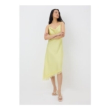 Lemon Satin Asymmetric Cami Midi Dress
