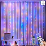 Lezonic Curtain Fairy Light, 3m3m 300LED 8 Modes Remote Control Fairy Light, Curtain Lights USB Plug in for Bedroom, Garden, Party, Wedding, Christmas Decoration (Multi-Coloured)