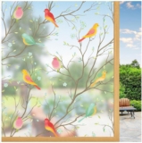 Lifetree Stained Glass Window Film Privacy for Glass, Clear, 75 200cm Glue-Free Static Cling, UV-Block Protection, Removable No Residue, Bird Decorative Patterned Window Film for Home & Office