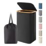 Lifewit 105L Laundry Basket with Lid, Foldable, Bamboo Handles, Black