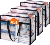 Lifewit 3 Pack Clear Storage Bags, 45L Plastic Clothes Storage Bags