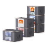 Lifewit Foldable Clothes Storage Bags, 95L, 6 Pack, Grey