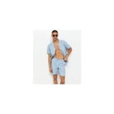 Light Blue Relaxed Waffle Drawstring Shorts
