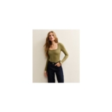 Light Khaki Slinky Square Neck Long Sleeve Bodysuit