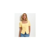 Light Yellow Square Neck Short Sleeve Blazer
