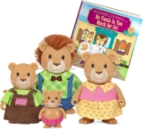 Lil Woodzeez Kingsberry Lion Family Animal Figurines with Storybook Includes 4 poseable lion characters and 1 storybook outfit swapping with Honeysuckle Hollow characters, Playsets 3 Years